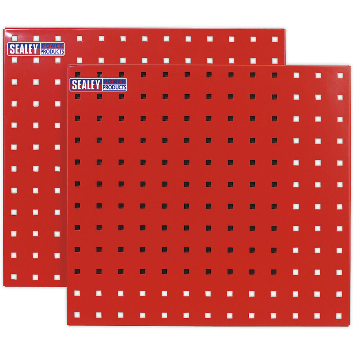 2 PACK - 500 x 500mm Red Wall Mounted Tool Storage Hook Panel - Warehouse Tray